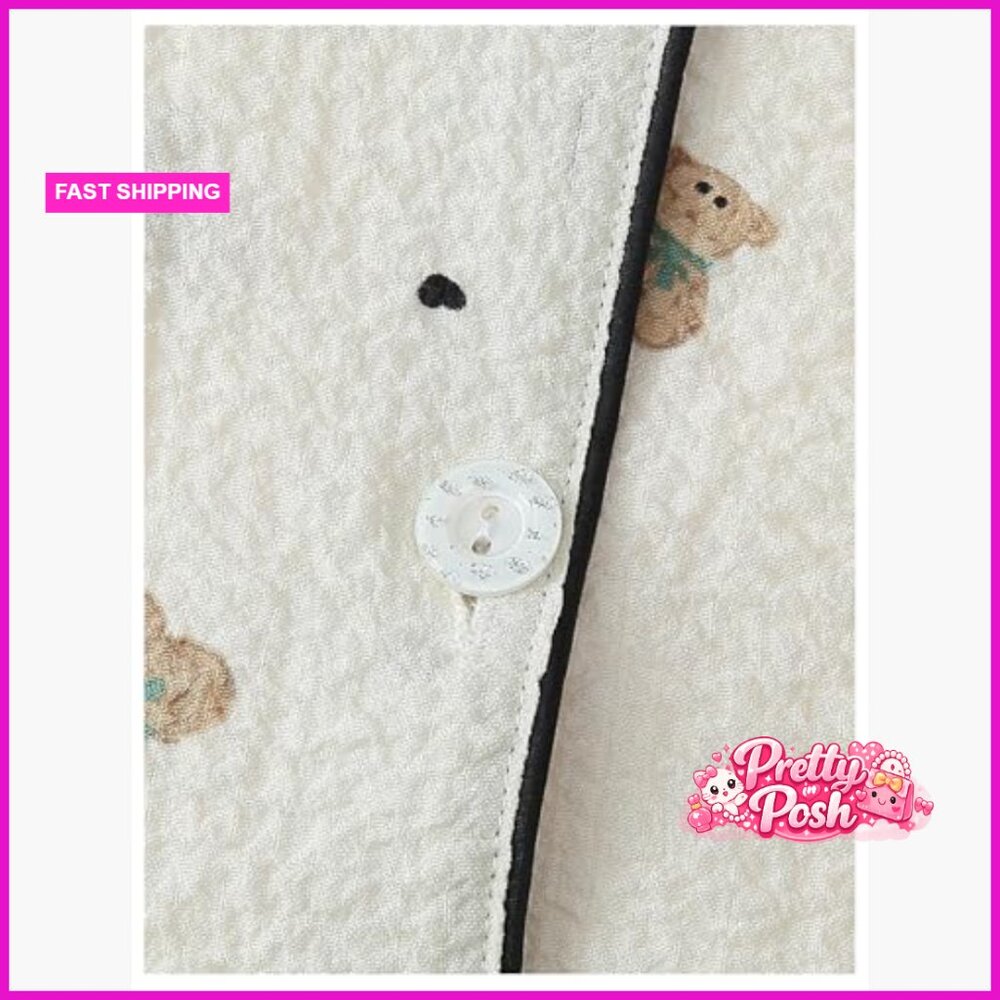 Polyester Blend Short Sleeve Button Down Pajama S… - image 4